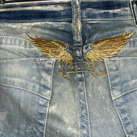Robin’s Jeans Size 24 Style# R8657GLD Skinny Jeans Distressed Gold Wings - Picture 8 of 14